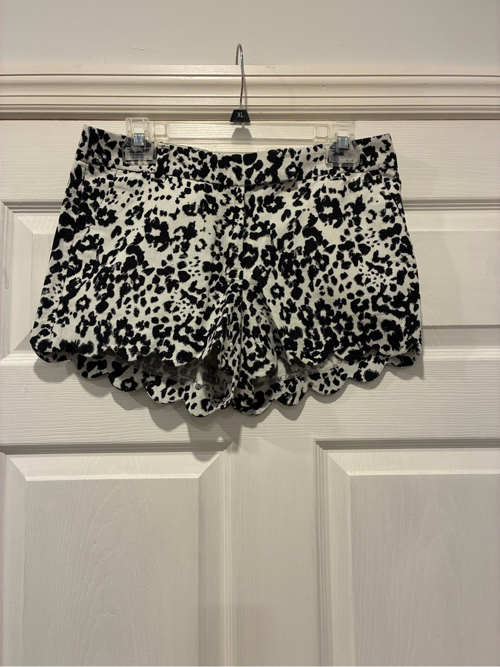 J. Crew Black & White Leopard Linen Scallop-Hem High-Waist Shorts